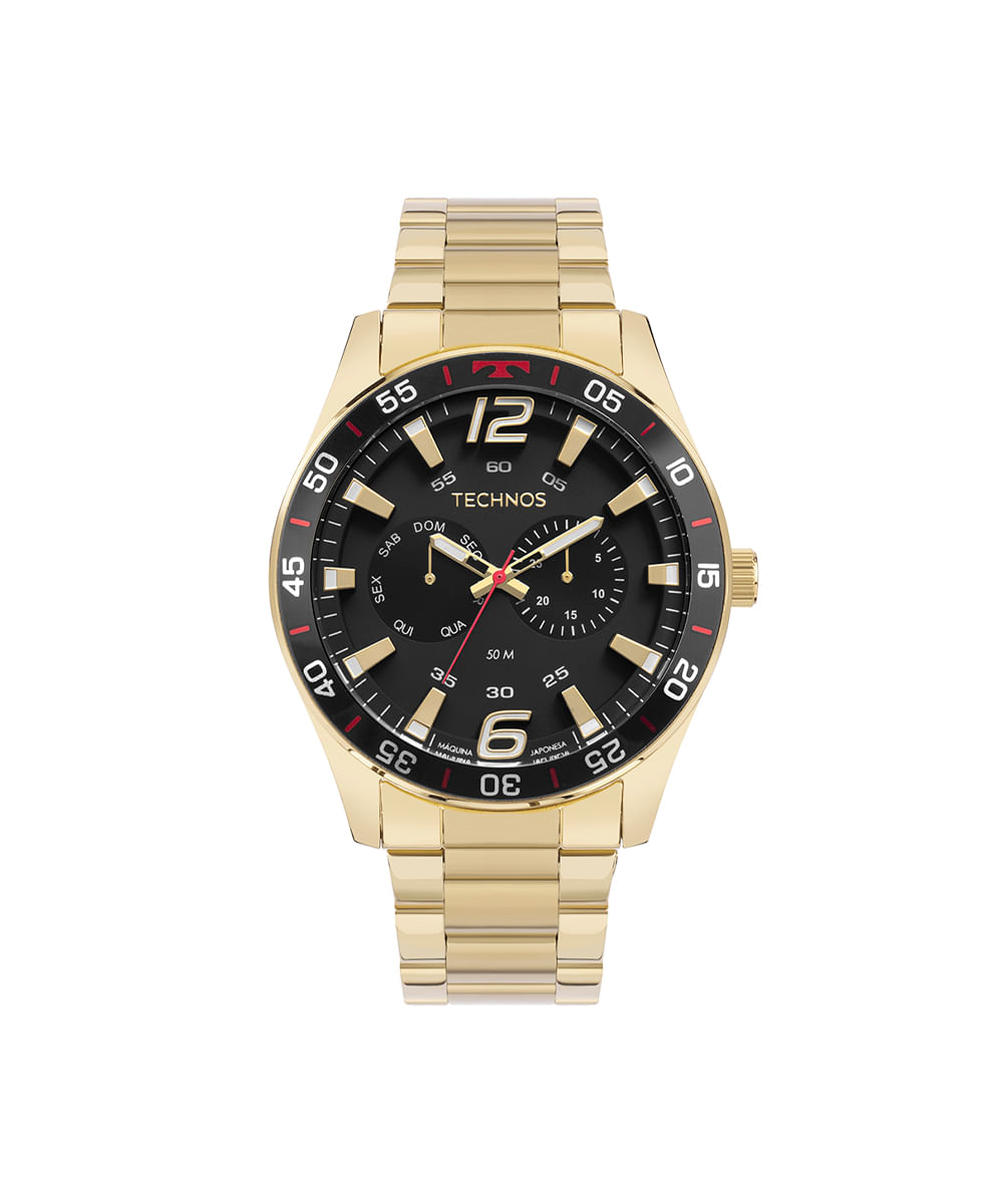 relógio masculino technos multifunção 6p25bx1p dourado