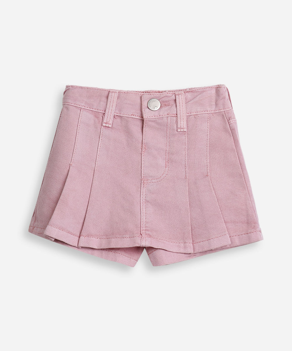 short saia infantil transpassado pregas rosa