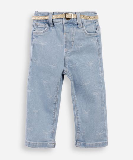 calça infantil jeans lacinhos - jeans claro 1 calça infantil jeans lacinhos - jeans claro 1