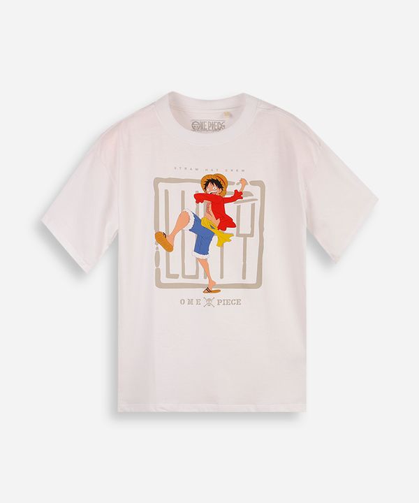 camiseta juvenil one piece luffy off white 14
