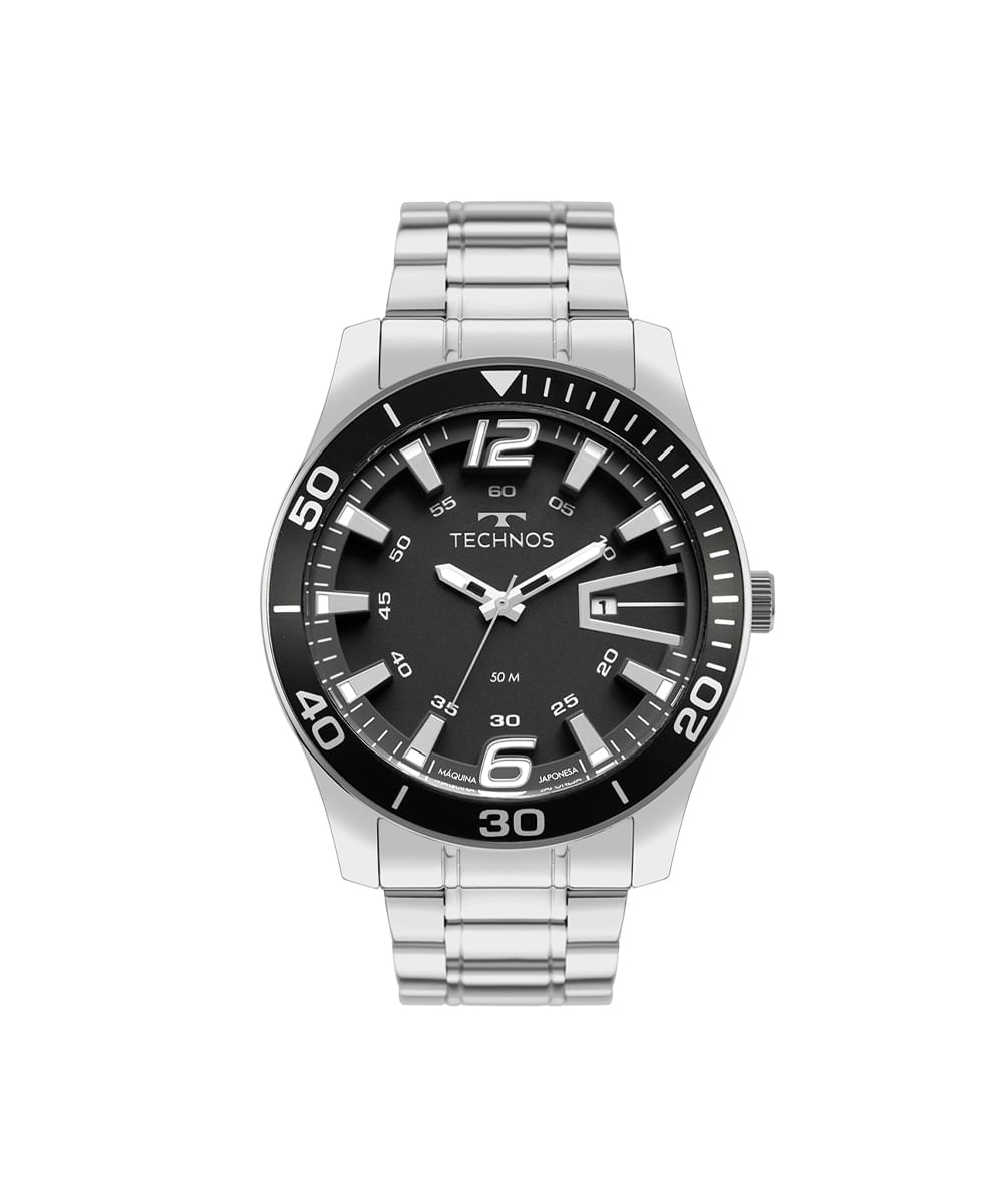 relógio masculino technos analógico calendário 2115txak1p prateado