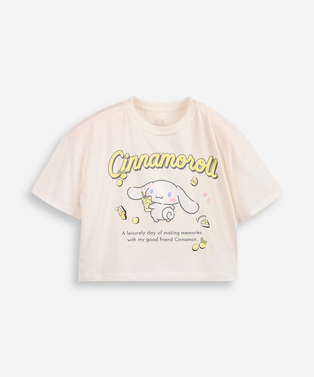 camiseta juvenil boxy cropped cinnamoroll frutas cítricas off white