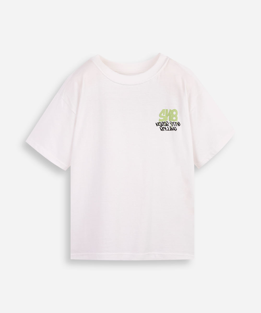 camiseta infantil manga curta silk street off white