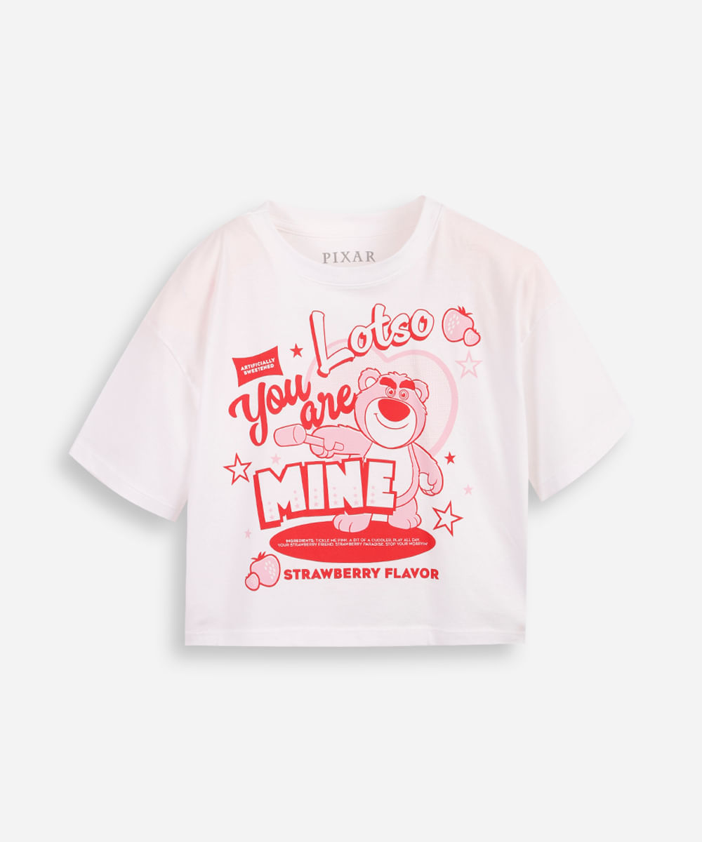 camiseta juvenil boxy cropped lotso you are mine off white