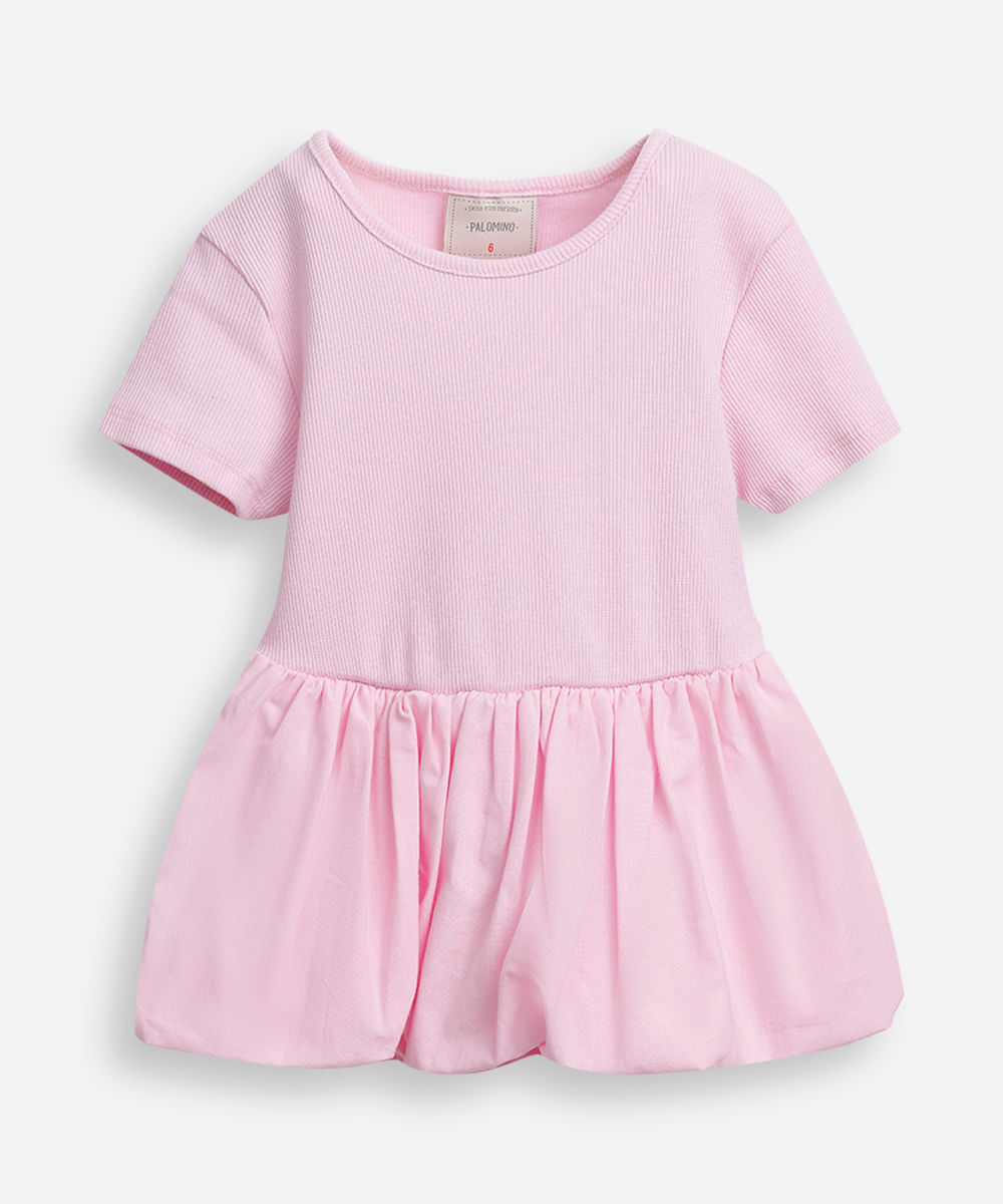 blusa infantil peplum manga curta ribana rosa