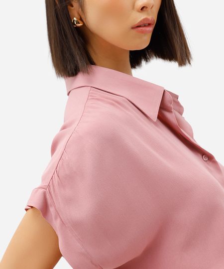 camisa feminina de viscose manga curta texturizada rosa PP camisa feminina de viscose manga curta texturizada rosa PP