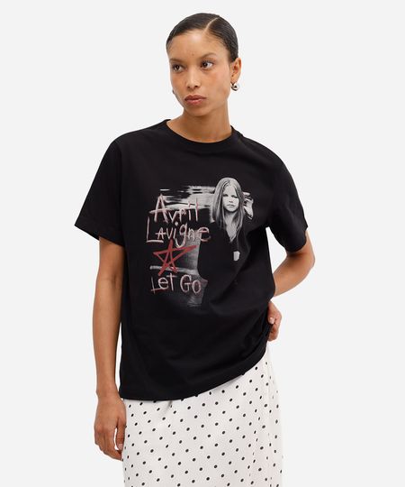 camiseta feminina de algodão avril lavigne preta P