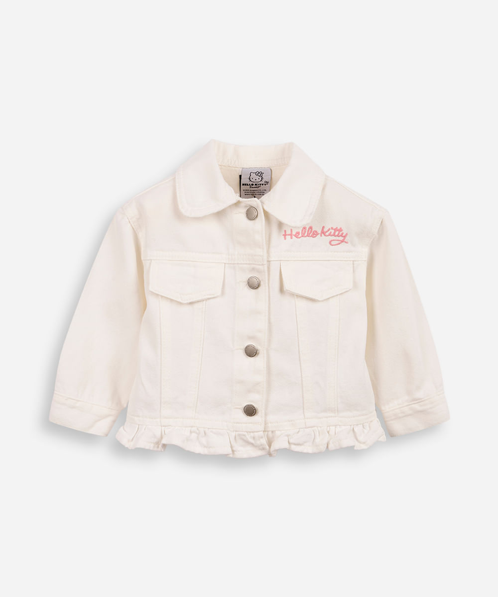 jaqueta infantil liberty hello kitty babado off white