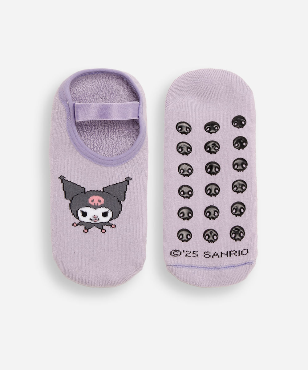meia sapatilha infantil antiderrapante hello kitty lilás