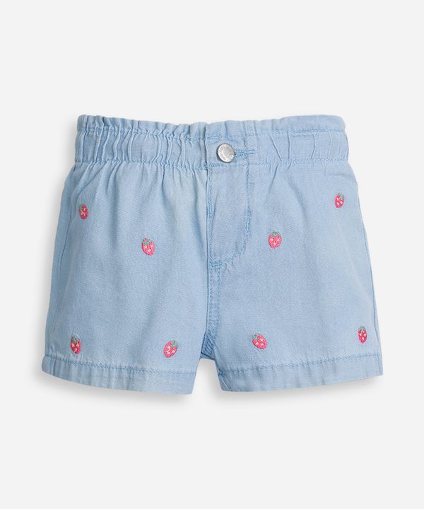 shorts infantil jeans bordado moranguinho azul 12-18
