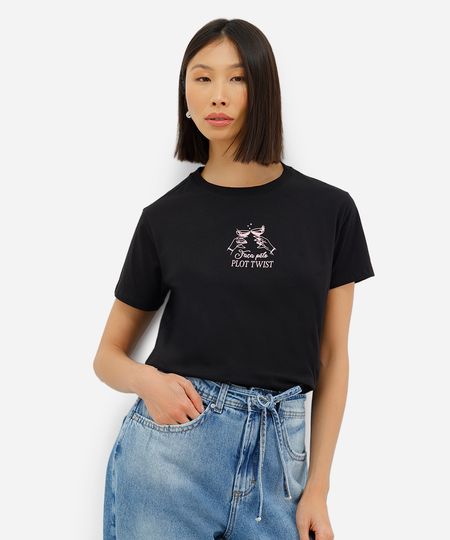 camiseta feminina lettering plot preta PP