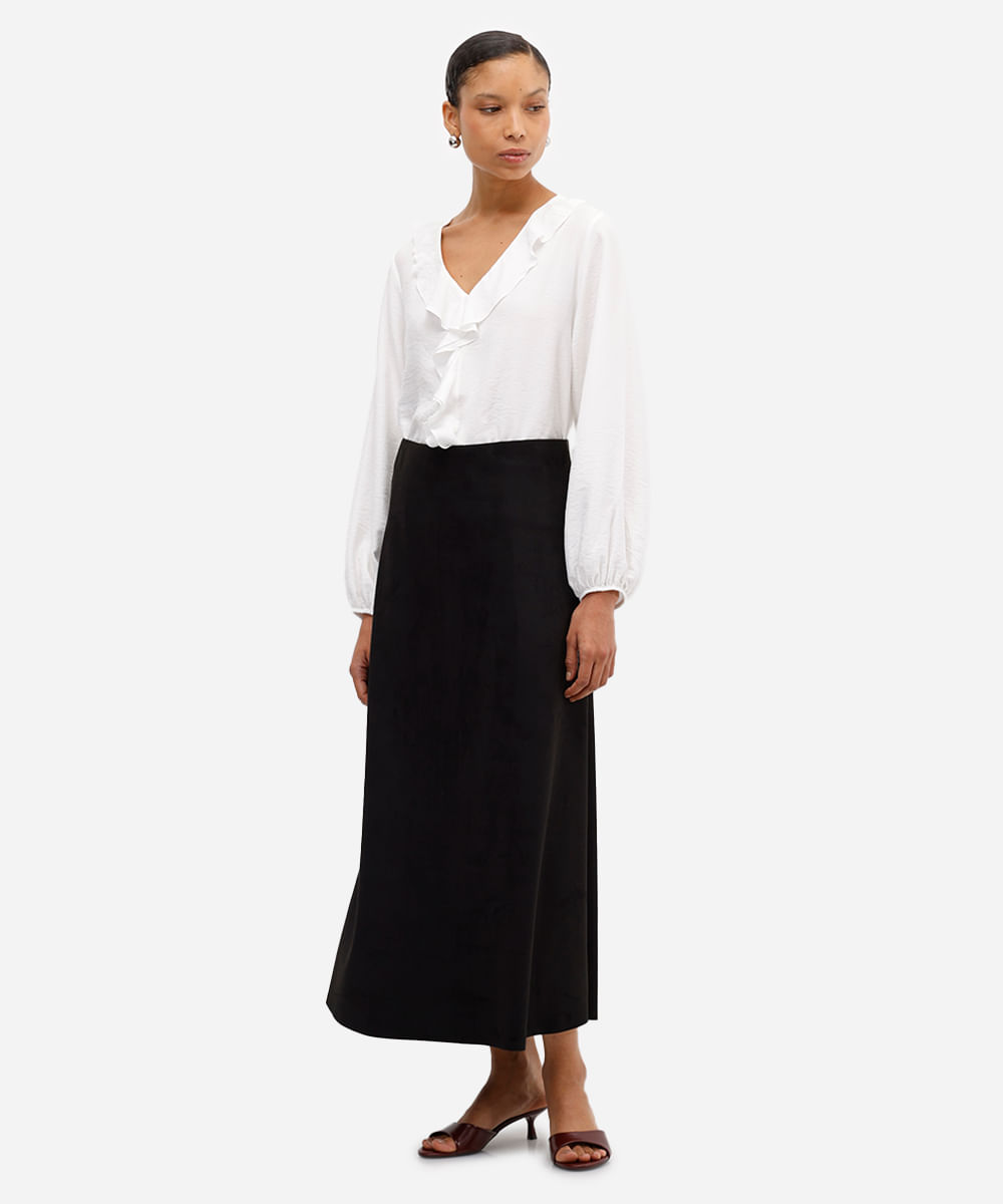 saia feminina midi suede preta