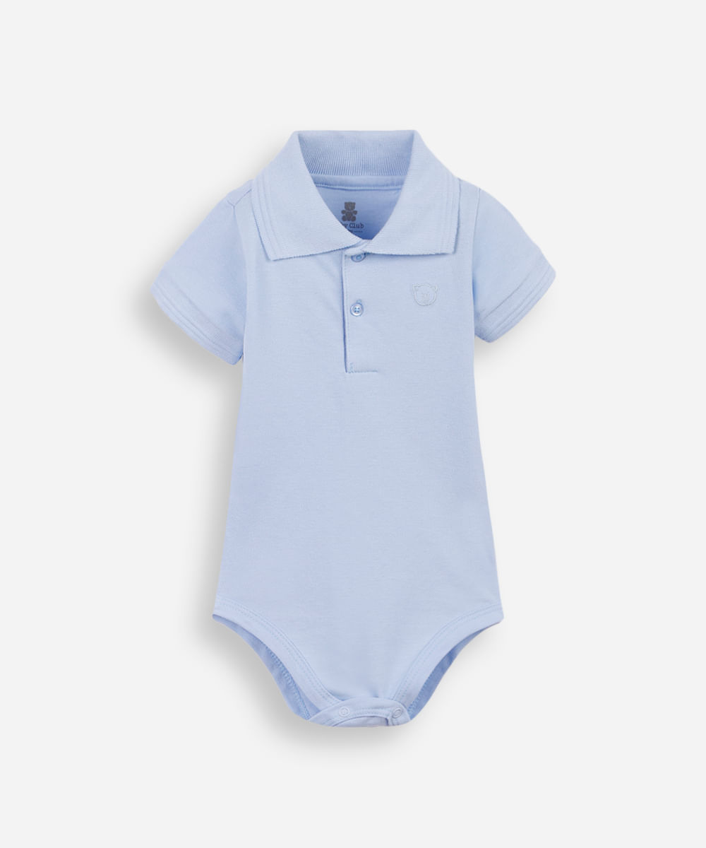 body polo infantil de algodão manga curta com bordado azul