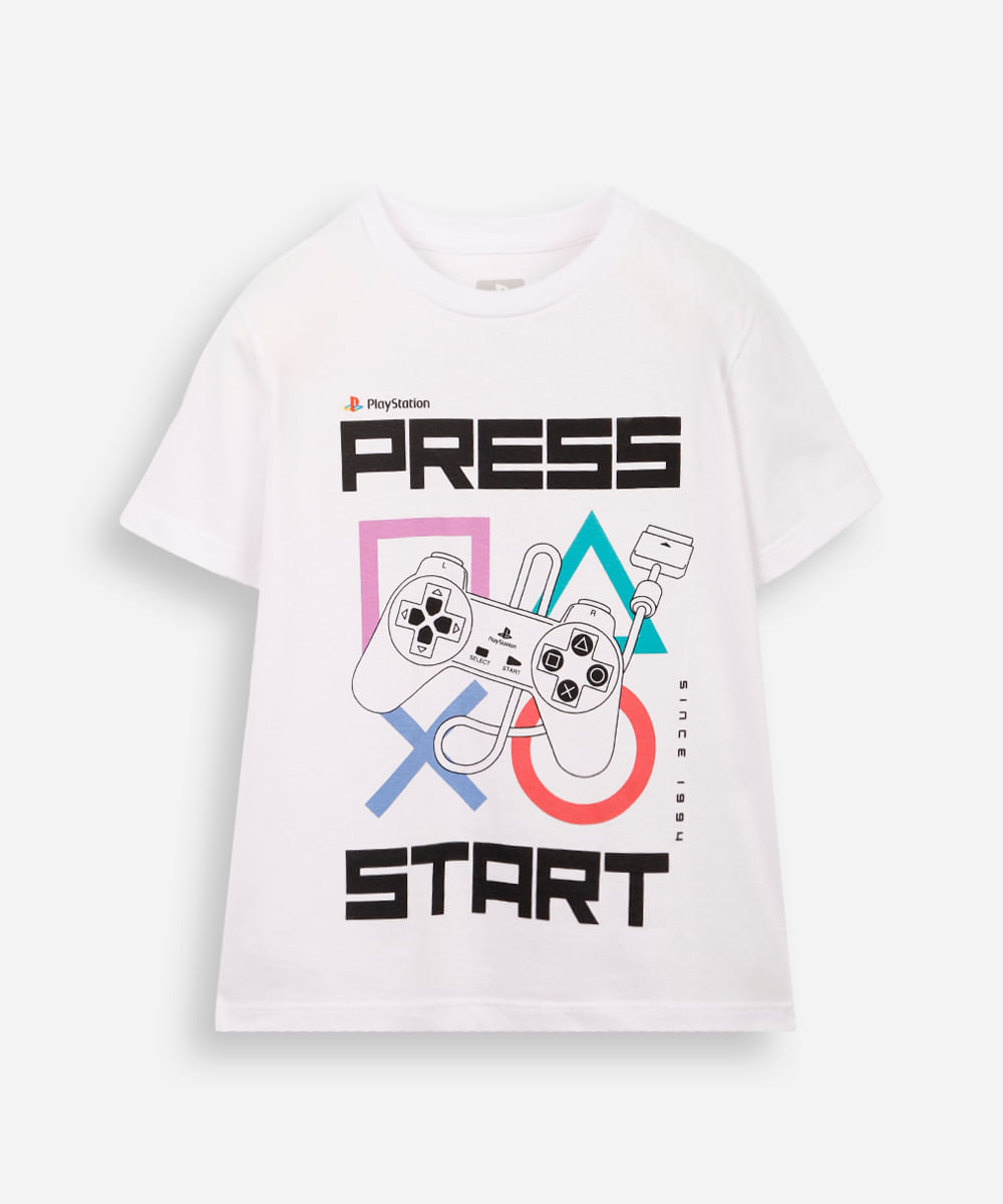 camiseta infantil de algodão playstation off white
