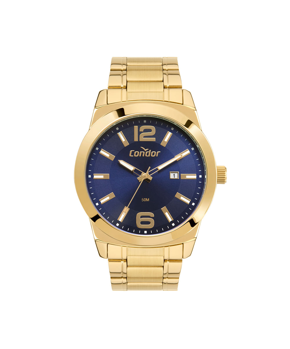 kit relógio masculino condor analógico calendário co2115mxtk4a dourado