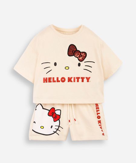 conjunto infantil curto hello kitty paetê bege 4 conjunto infantil curto hello kitty paetê bege 4