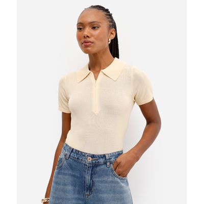 polo feminina zíper invisível em tricot amarela