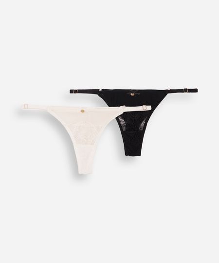 kit de 2 calcinhas fio dental com renda e tule poá colorido M kit de 2 calcinhas fio dental com renda e tule poá colorido M