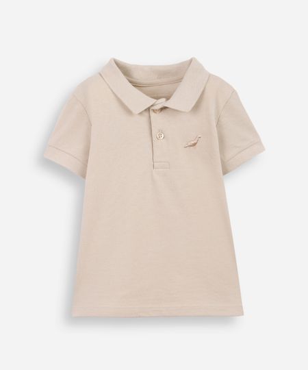 polo infantil de algodão com bordado bege 2