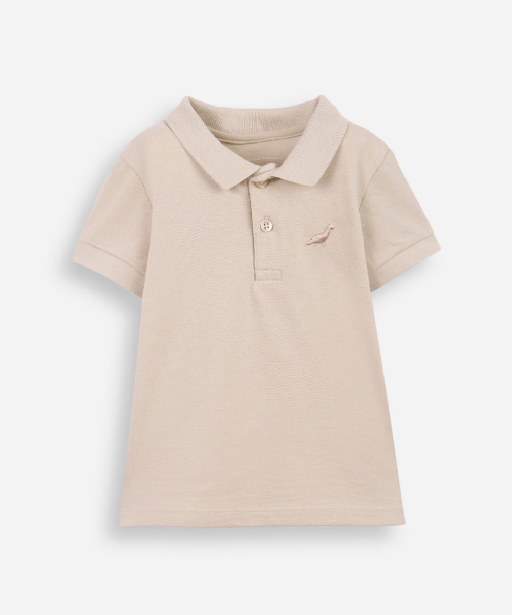 polo infantil de algodão com bordado bege