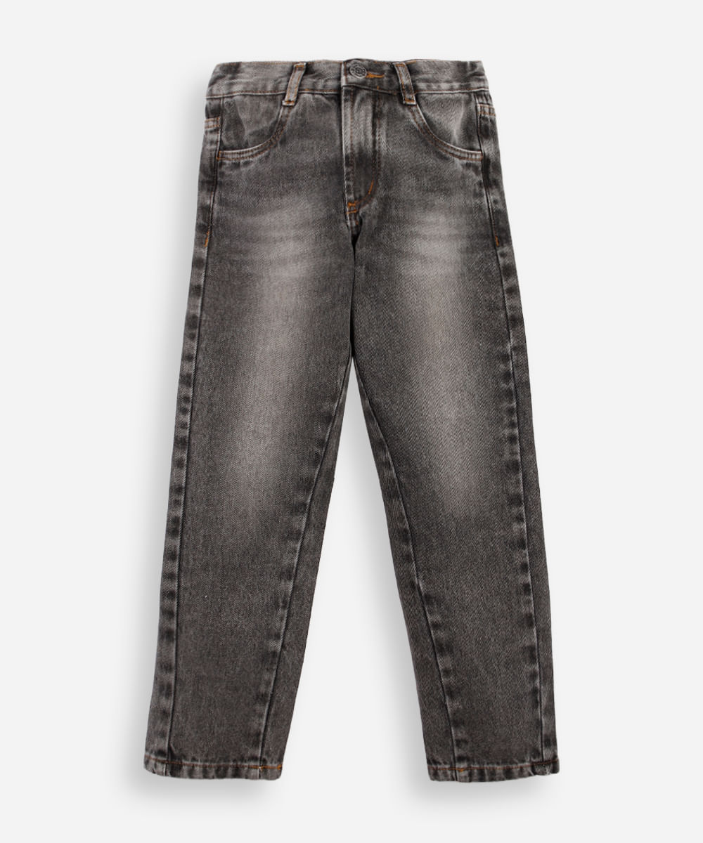calça infantil jeans reta stone marmorizado cinza