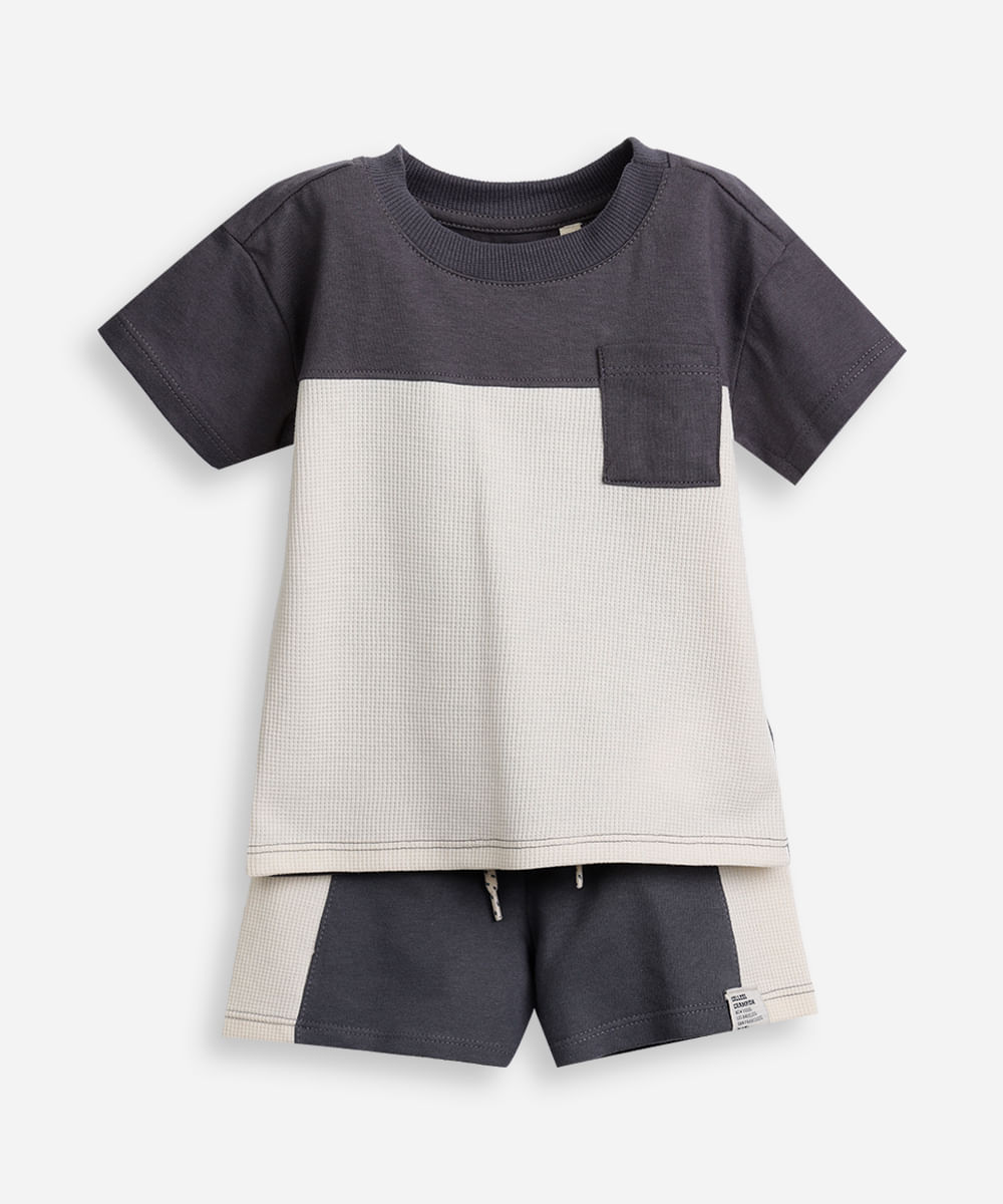 conjunto curto infantil com recorte cinza