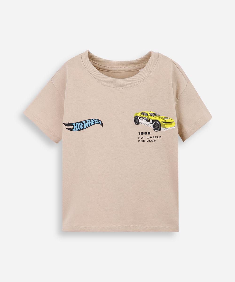 camiseta infantil hot wheels bege