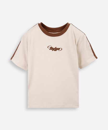 camiseta infantil tokyo com gola contrastante bege 6
