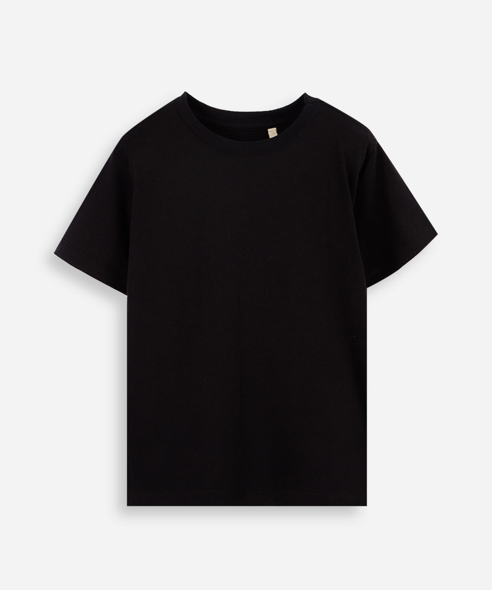 camiseta de algodão infantil manga curta básica preta