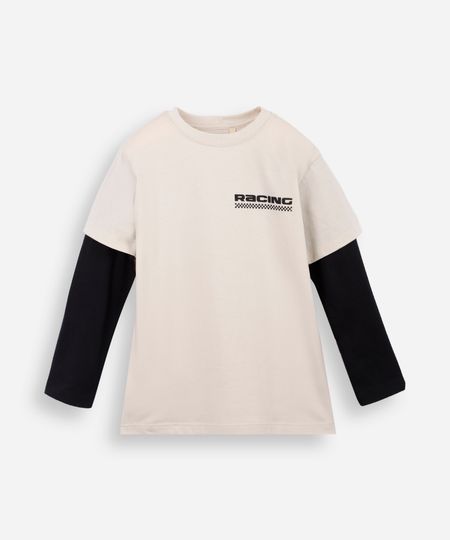 camiseta infantil de algodão manga longa estampada bege 6 camiseta infantil de algodão manga longa estampada bege 6