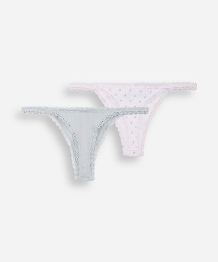 kit de 2 calcinhas fio dental com renda floral colorido GG kit de 2 calcinhas fio dental com renda floral colorido GG