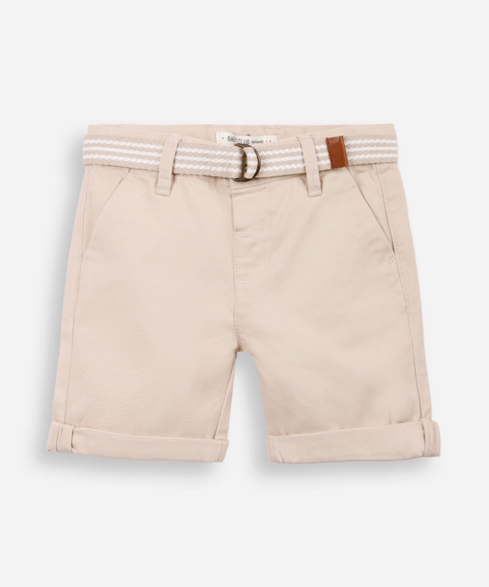 bermuda infantil de sarja com cinto bege