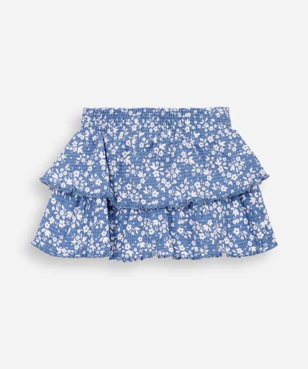 saia curta infantil de algodão floral texturizada azul 5