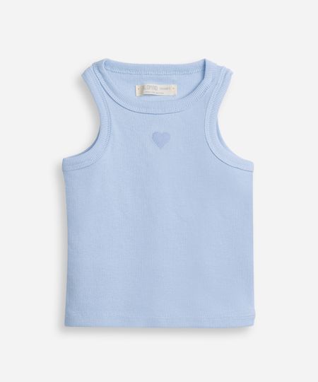 regata infantil de algodão bordado coração canelada azul 8 regata infantil de algodão bordado coração canelada azul 8