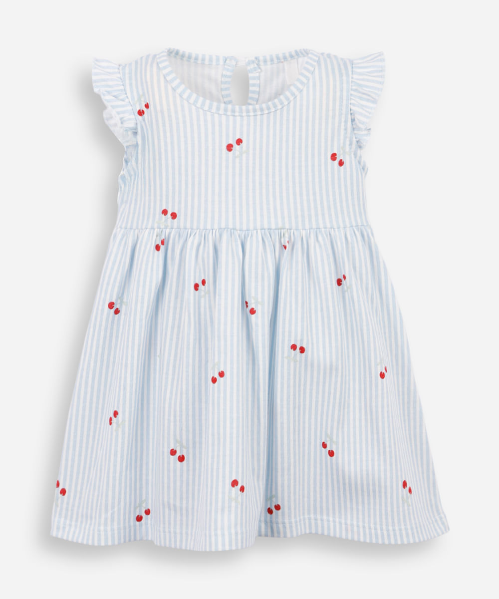 vestido infantil de algodão manga curta listrado azul