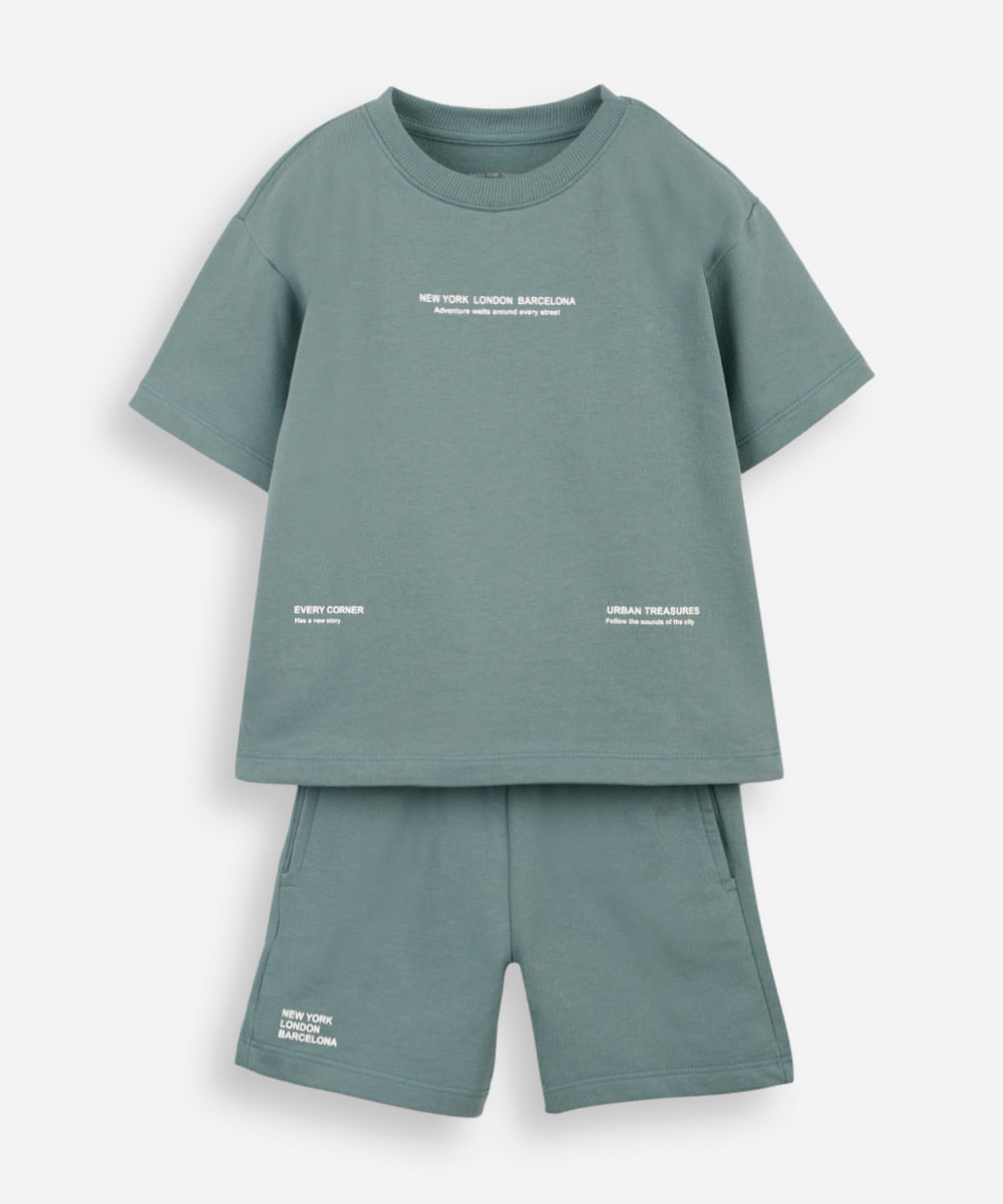 conjunto curto infantil de algodão estampado verde