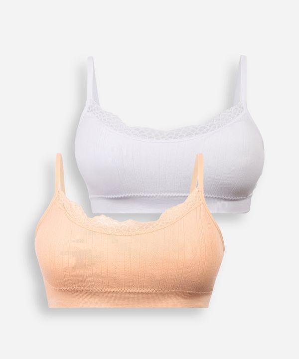 kit de 2 sutiãs faixa canelados com bojos removíveis sem costura colorido GG