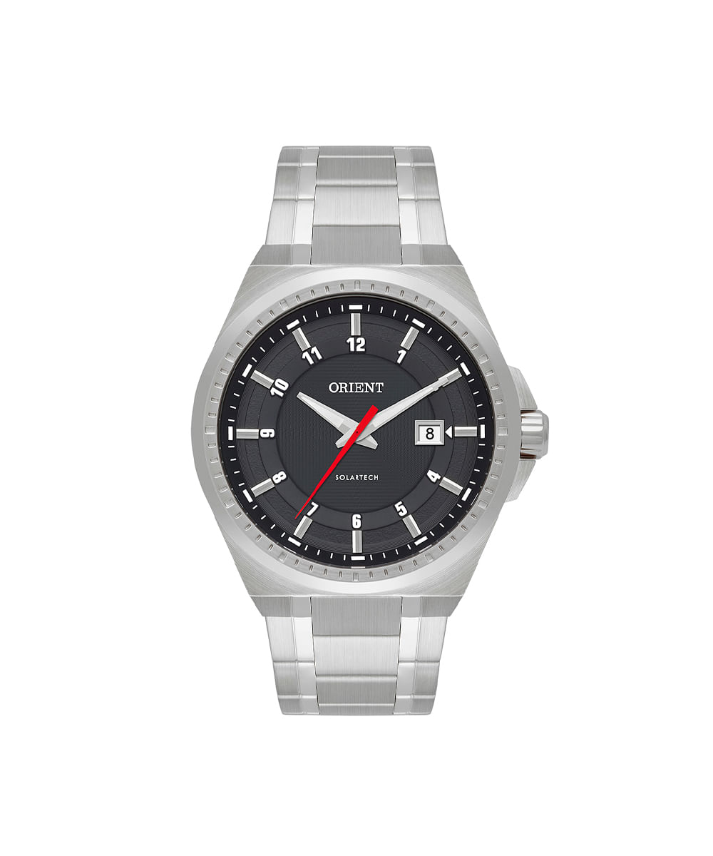 relógio masculino orient solartech analógico calendário mbss1503p2sx prateado