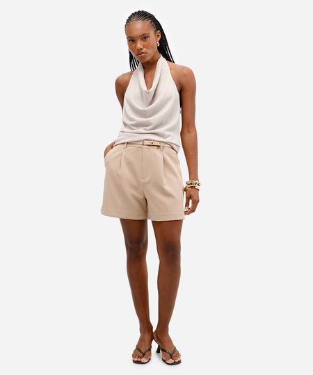 short de alfaiataria feminino com cinto bege 42 short de alfaiataria feminino com cinto bege 42