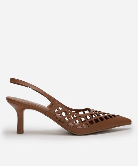 scarpin slingback laser cut oneself marrom 37 scarpin slingback laser cut oneself marrom 37