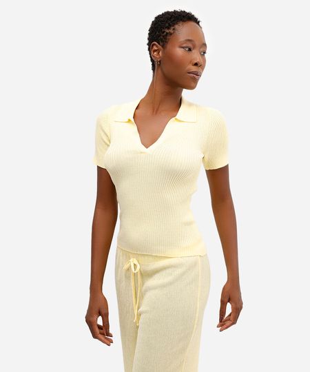 polo feminina tricot canelado amarela P polo feminina tricot canelado amarela P