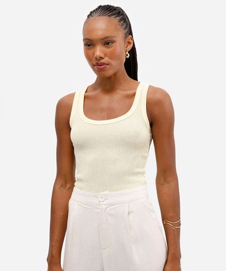 regata decote redondo texturizada amarela P regata decote redondo texturizada amarela P