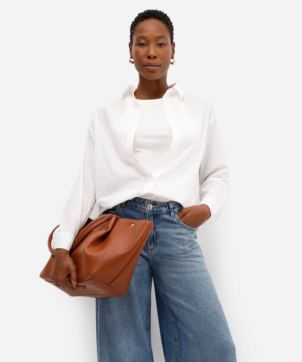 camisa feminina de algodão manga longa off white