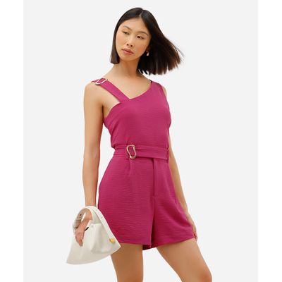short feminino com cinto texturizado rosa