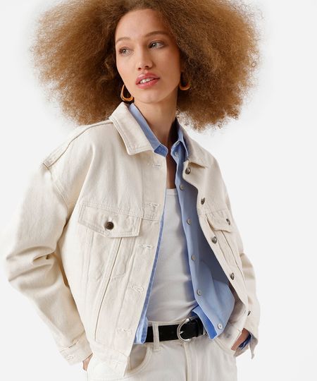 jaqueta feminina sarja trucker vintage bege GG jaqueta feminina sarja trucker vintage bege GG