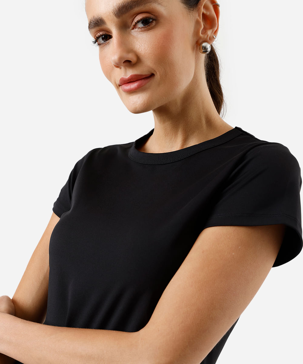 blusa cropped feminino esportivo ace manga curta preta