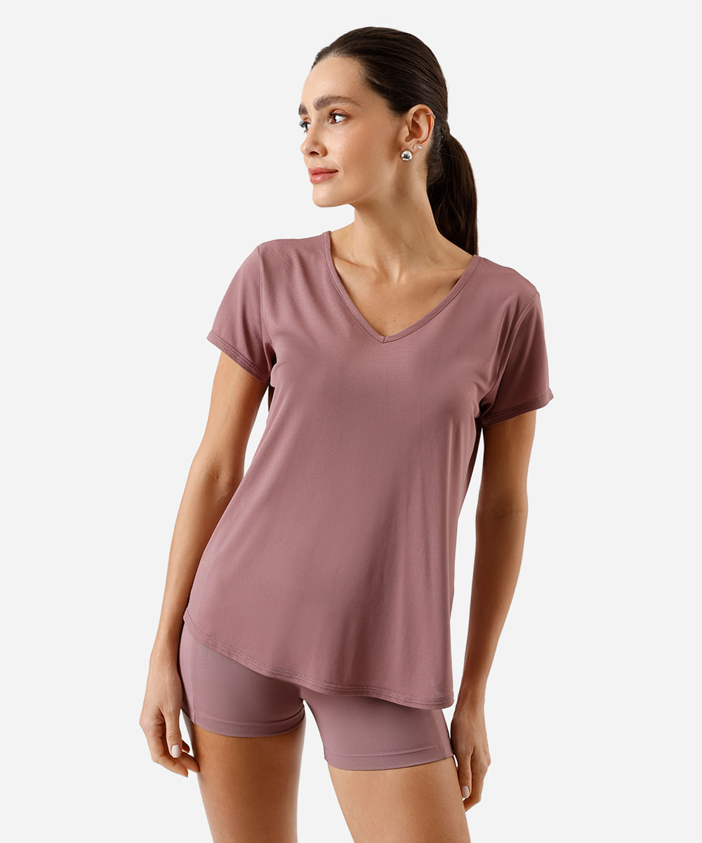 camiseta feminina esportiva ace decote v rosa