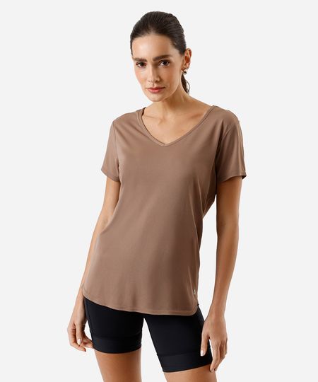camiseta feminina esportiva ace decote v marrom GG