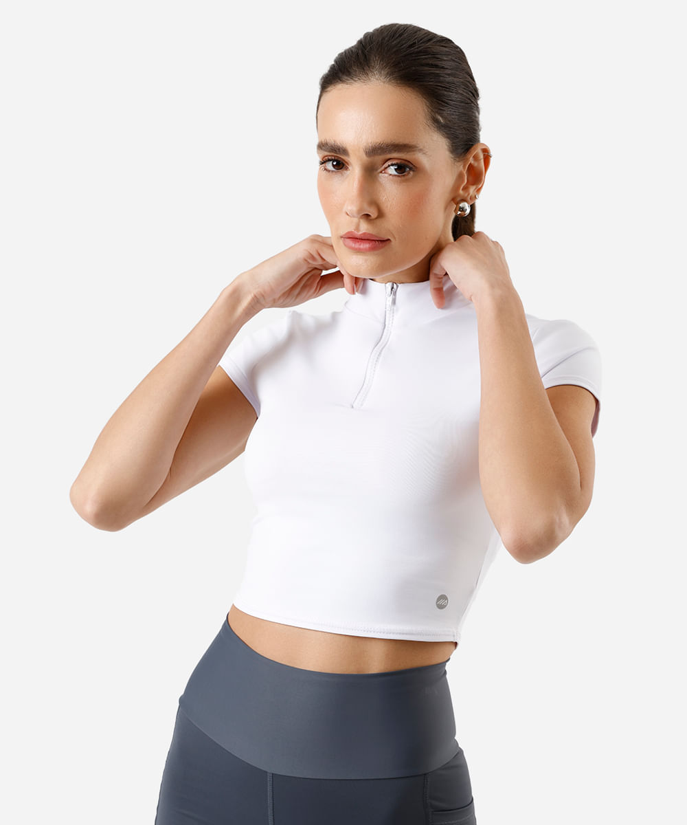 cropped gola alta com zÃper ace branco
