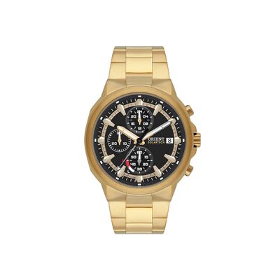 relógio masculino orient solartech cronógrafo mgssc069 p1kx dourado